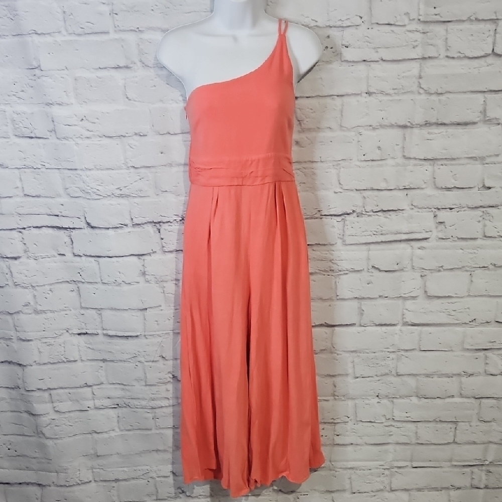 Elegant One-Shoulder Wide Leg Coral Jumpsuit